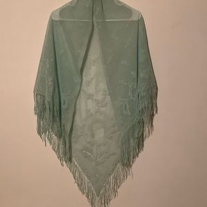 Sea Green Fringed Shawl/Scarf